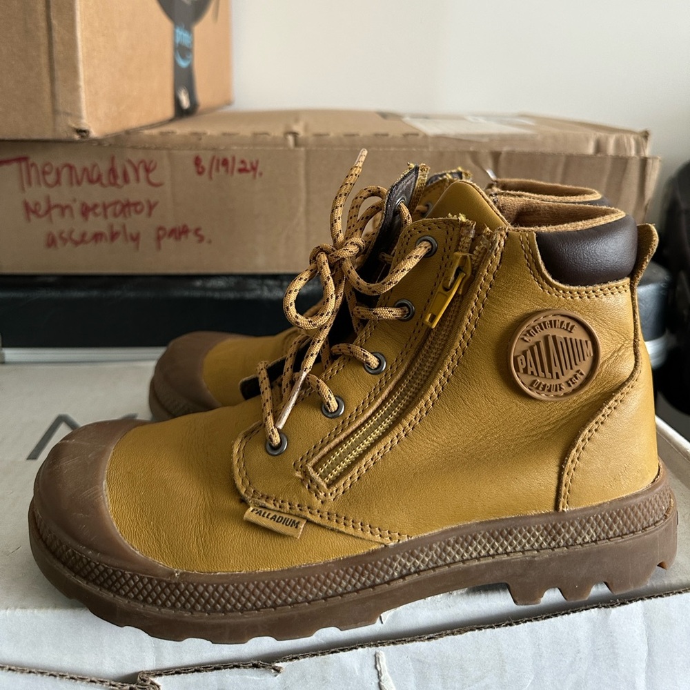 Palladium Kids Mustard and Brown Boots